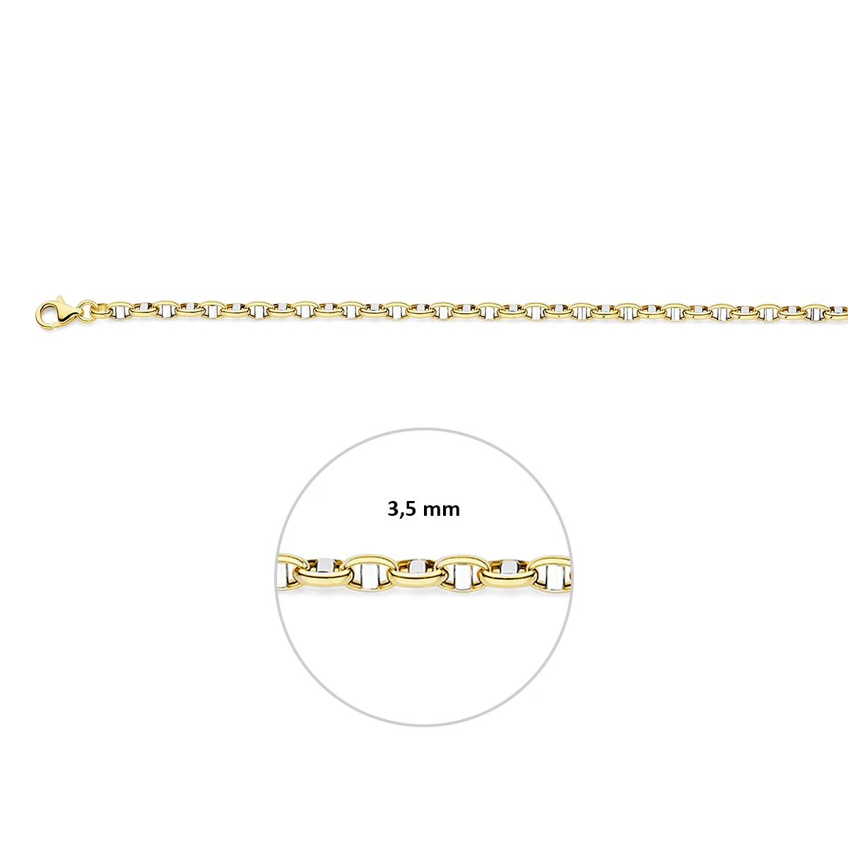 jasseron ovaal met balkje 3,5 mm 14K bicolor goud geel/wit