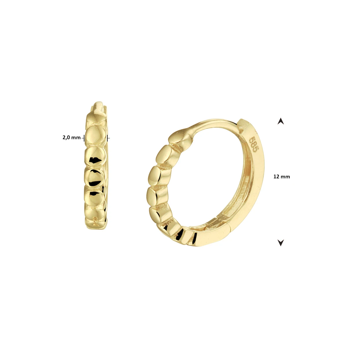 klapoorringen 12 mm 14K geelgoud