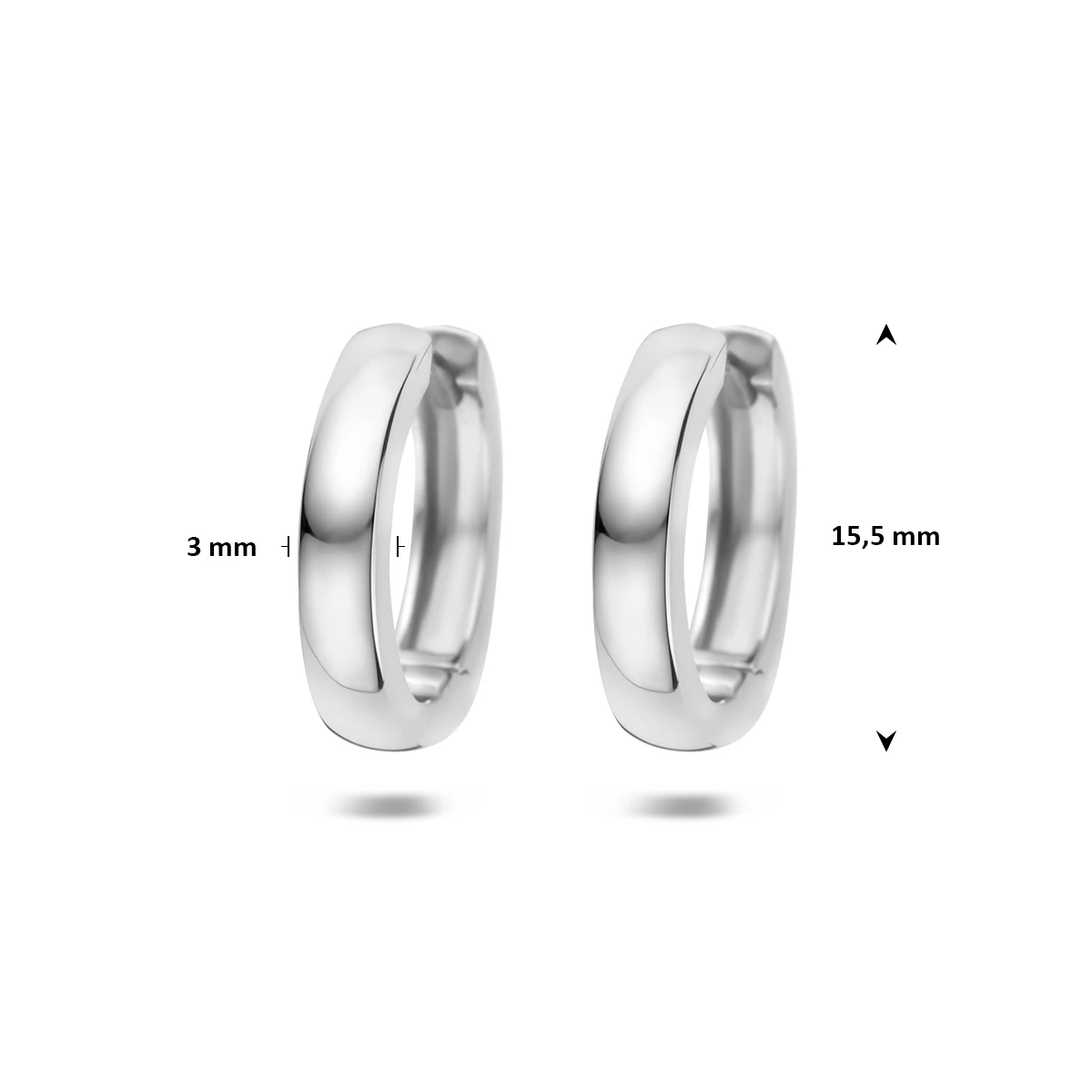 klapoorringen 15,5 mm zilver gerhodineerd