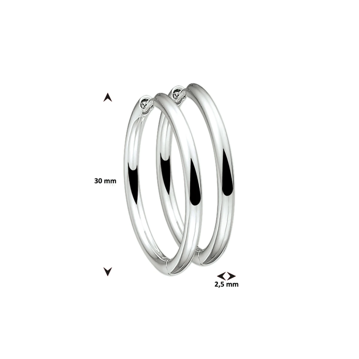 klapoorringen 2,5 mm rond zilver wit
