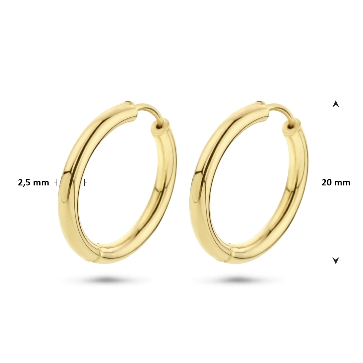 klapoorringen 2,5 mm ronde buis 14K geelgoud