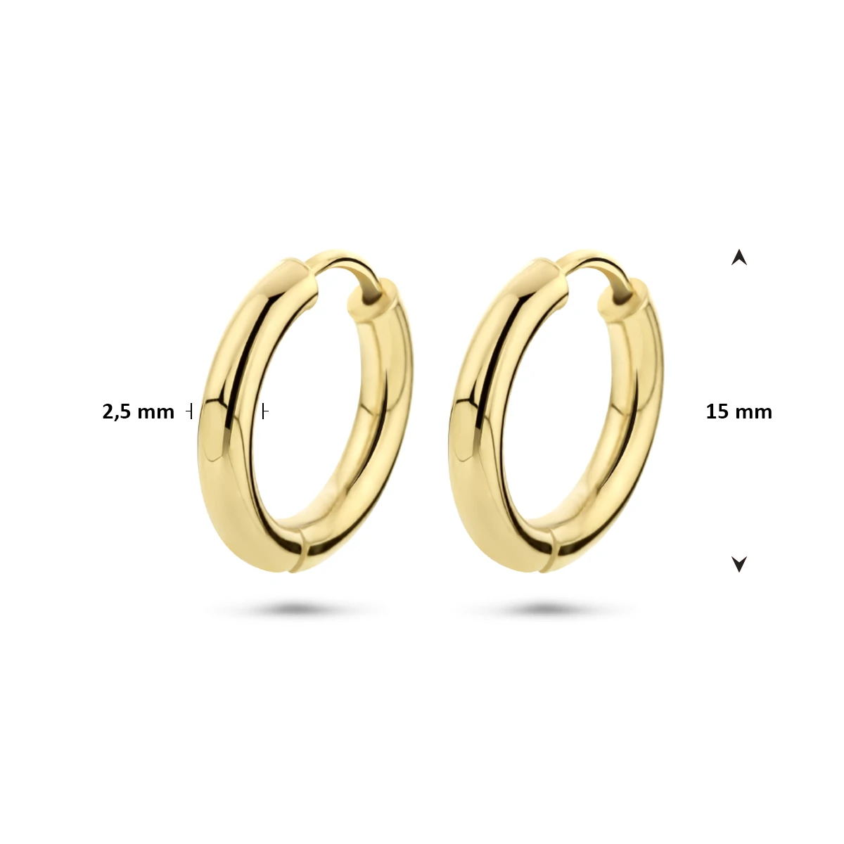 klapoorringen 2,5 mm ronde buis 14K geelgoud
