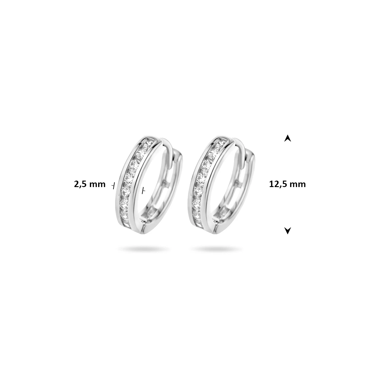 klapoorringen 2,5 mm zirkonia zilver gerhodineerd
