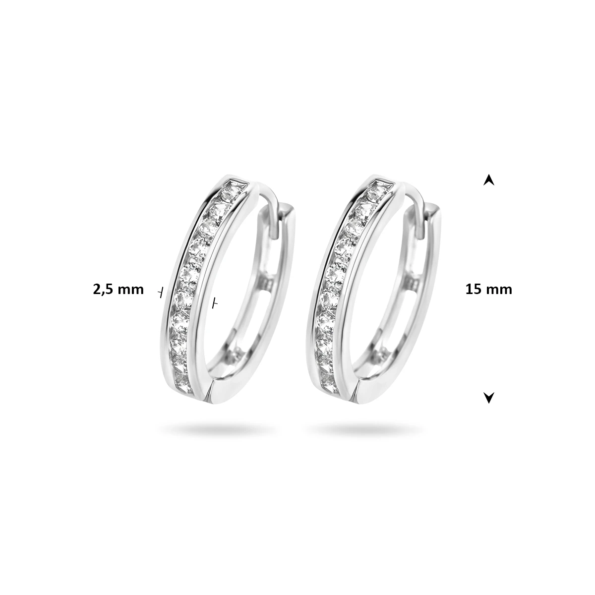 klapoorringen 2,5 mm zirkonia zilver gerhodineerd