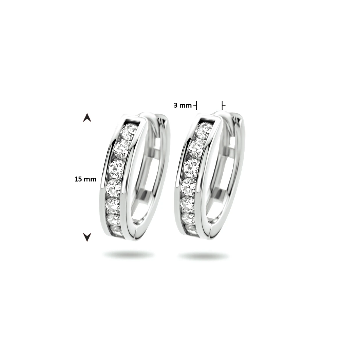 klapoorringen 3 mm zirkonia zilver gerhodineerd