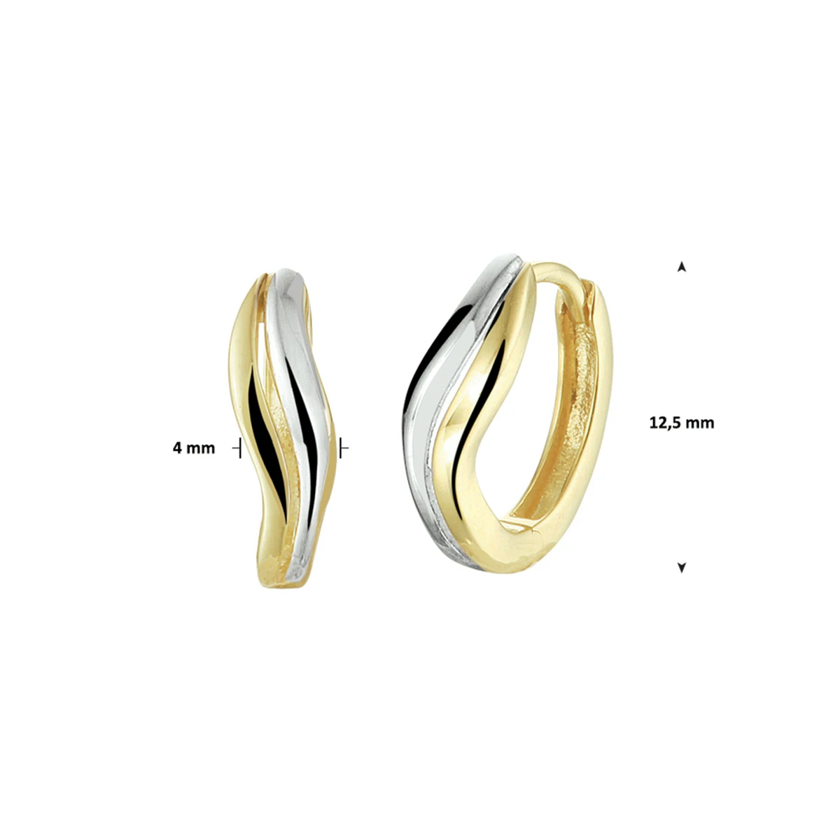 klapoorringen bicolor gestift 14K geelgoud