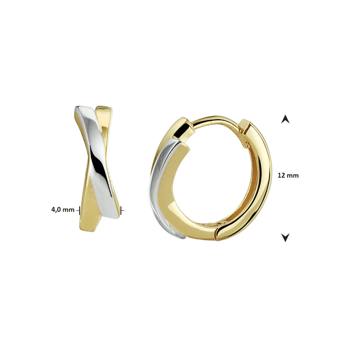 klapoorringen bicolor gestift 14K geelgoud