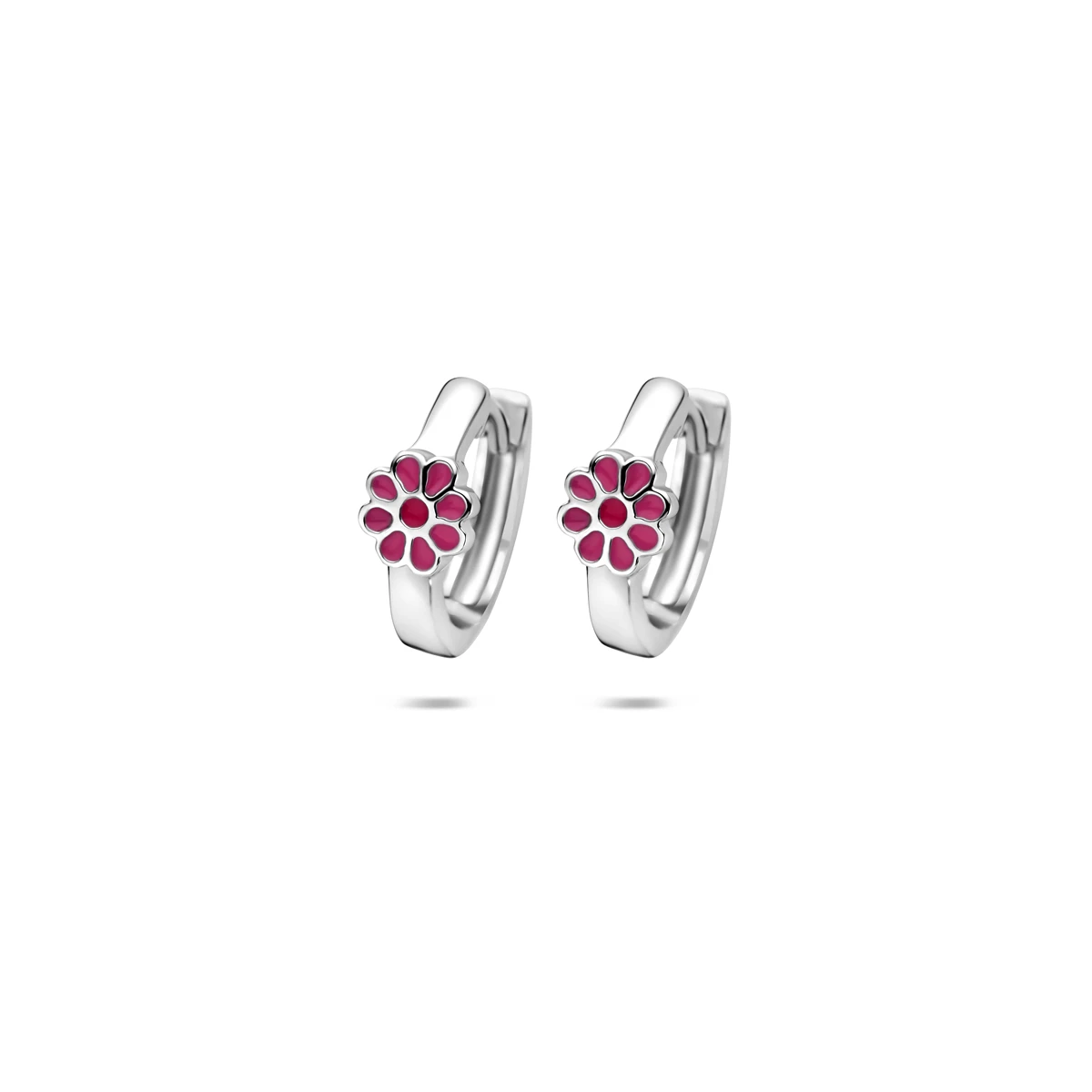 klapoorringen bloem emaille 12 mm zilver gerhodineerd