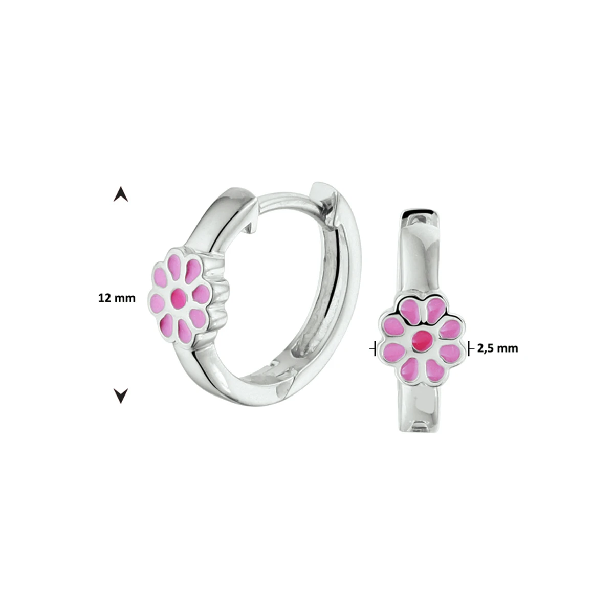 klapoorringen bloem emaille 12 mm zilver gerhodineerd