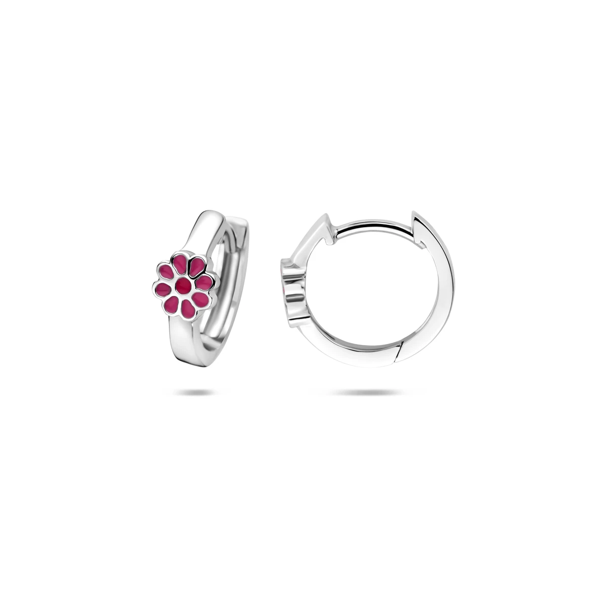 klapoorringen bloem emaille 12 mm zilver gerhodineerd