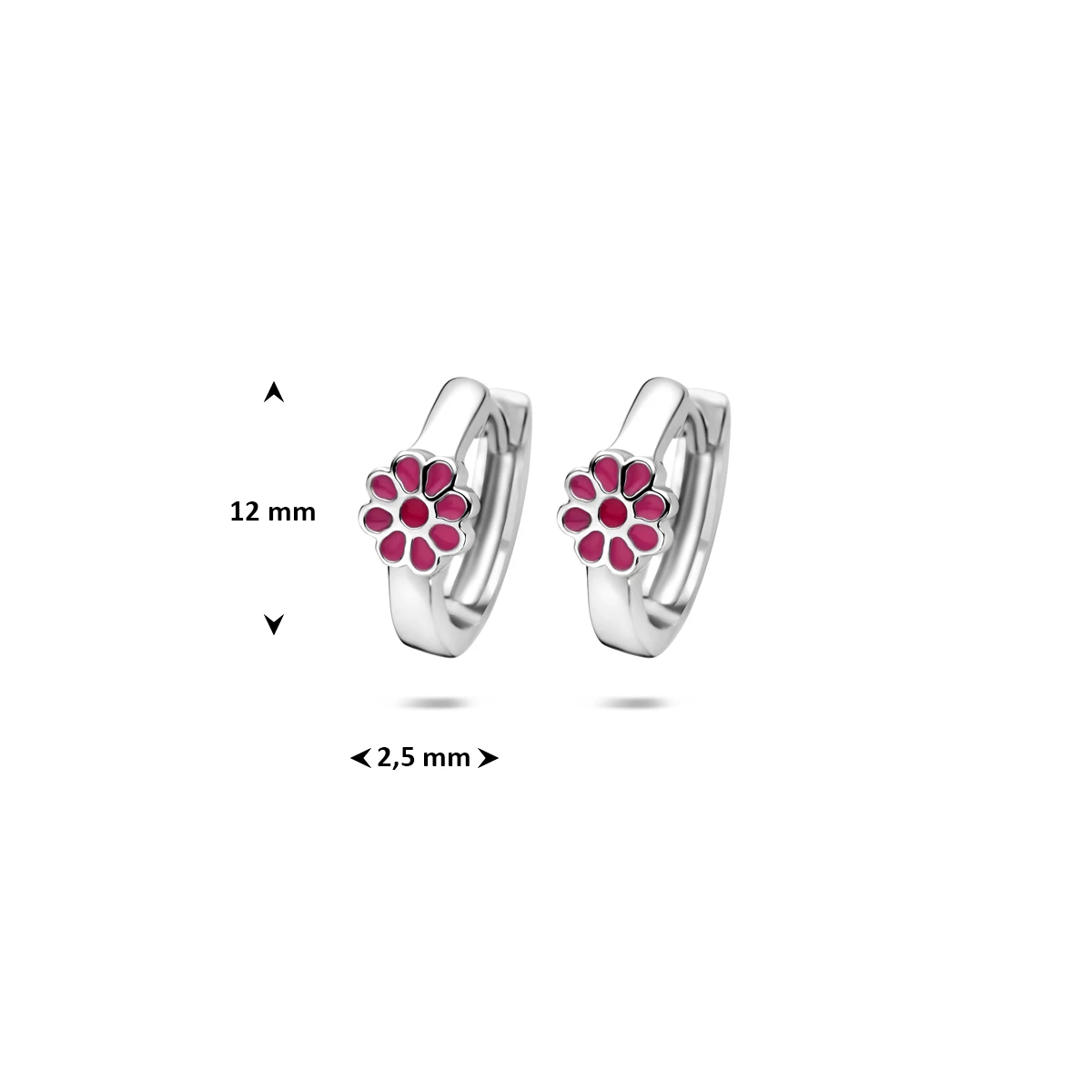 klapoorringen bloem emaille 12 mm zilver gerhodineerd