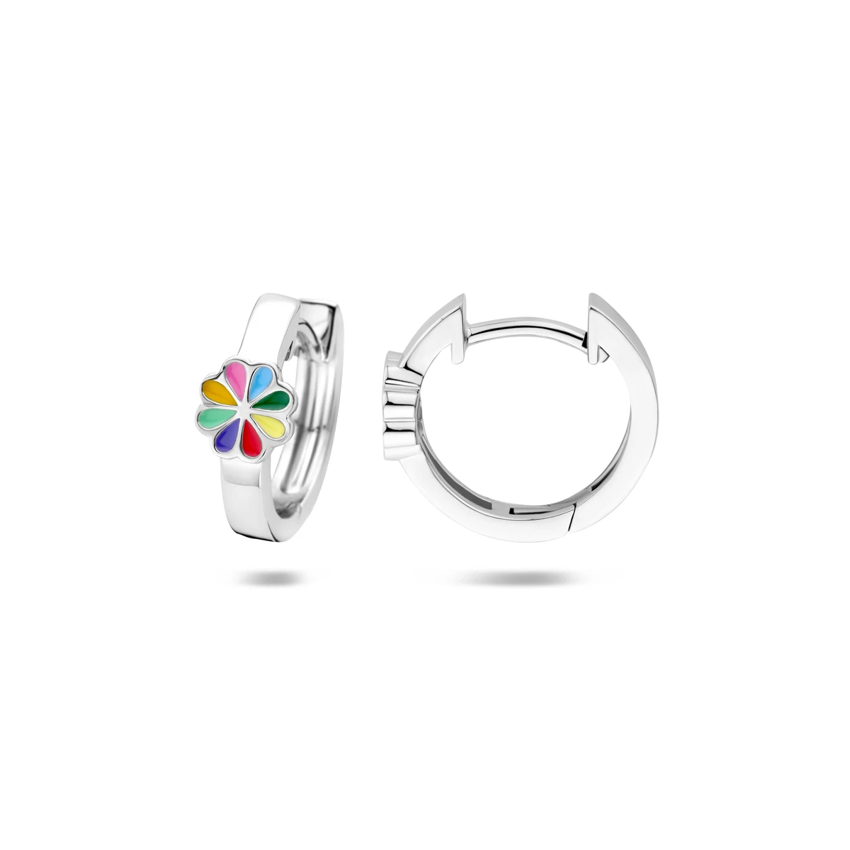 klapoorringen bloem emaille 12,5 mm zilver gerhodineerd