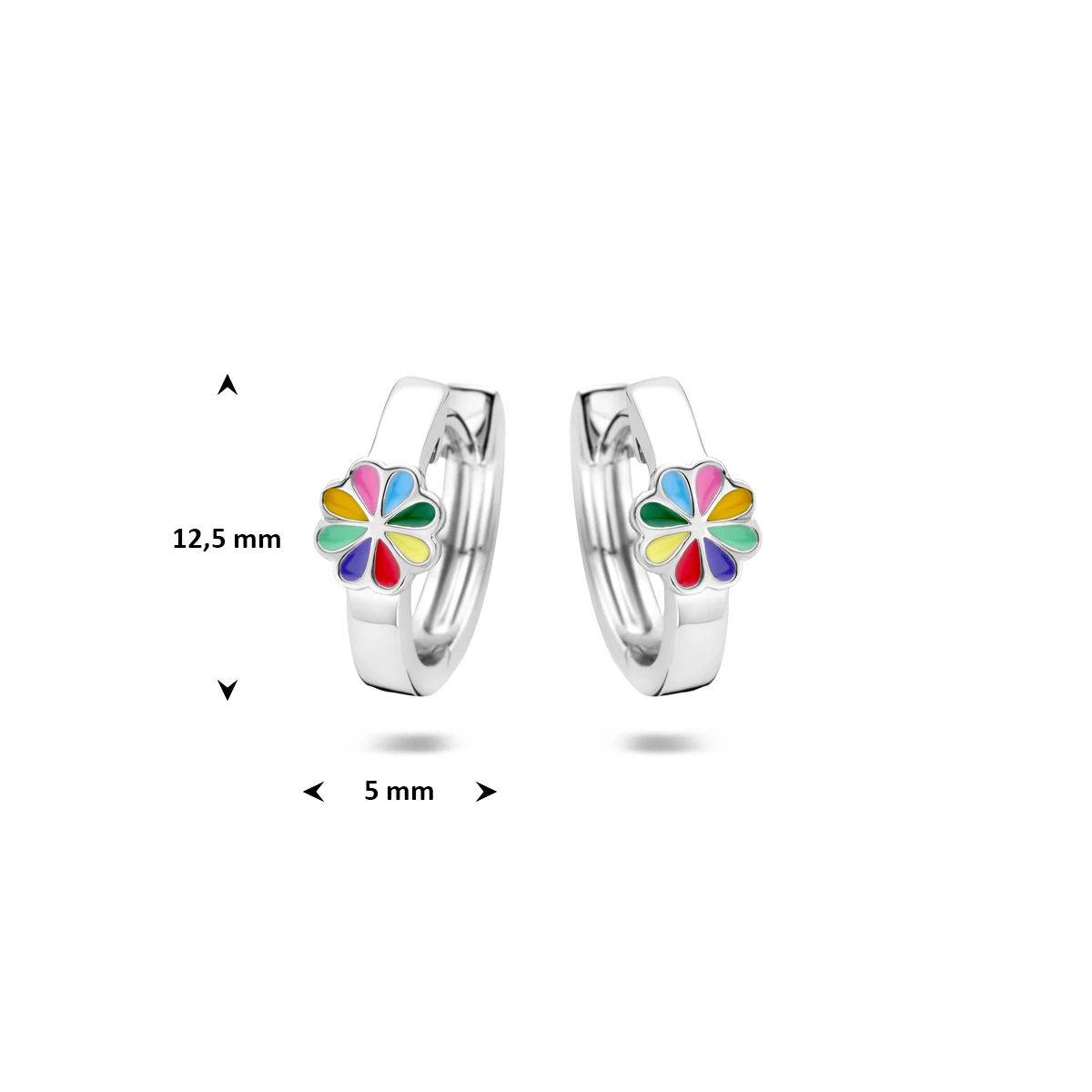 klapoorringen bloem emaille 12,5 mm zilver gerhodineerd