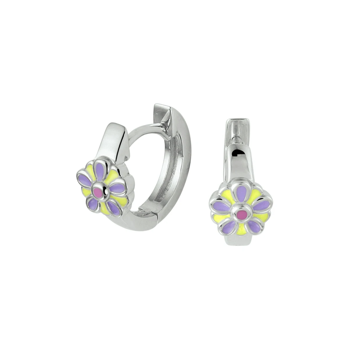klapoorringen bloem emaille zilver gerhodineerd