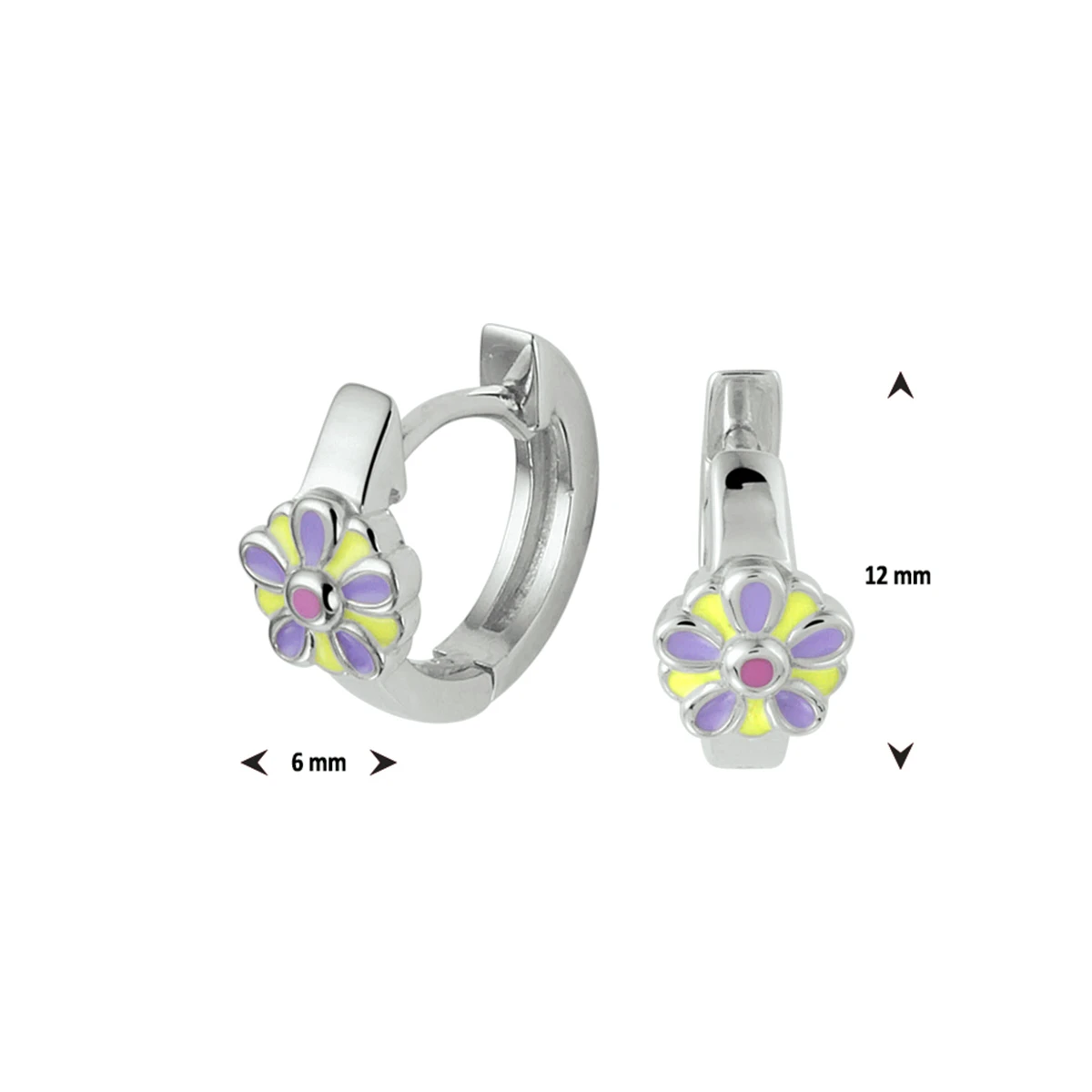 klapoorringen bloem emaille zilver gerhodineerd