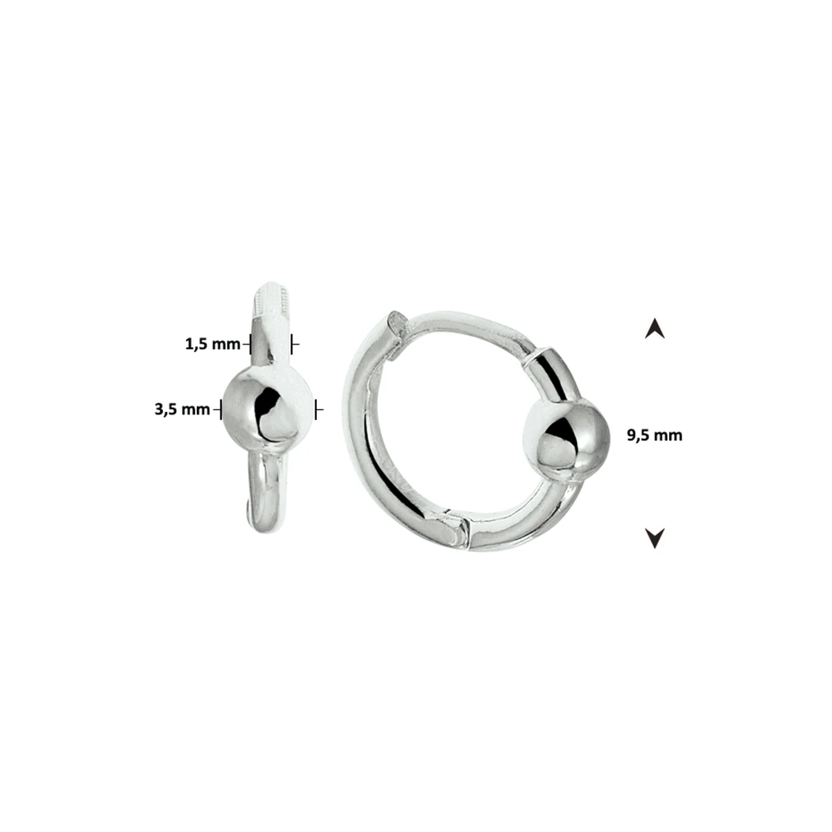 klapoorringen bolletjes zilver gerhodineerd