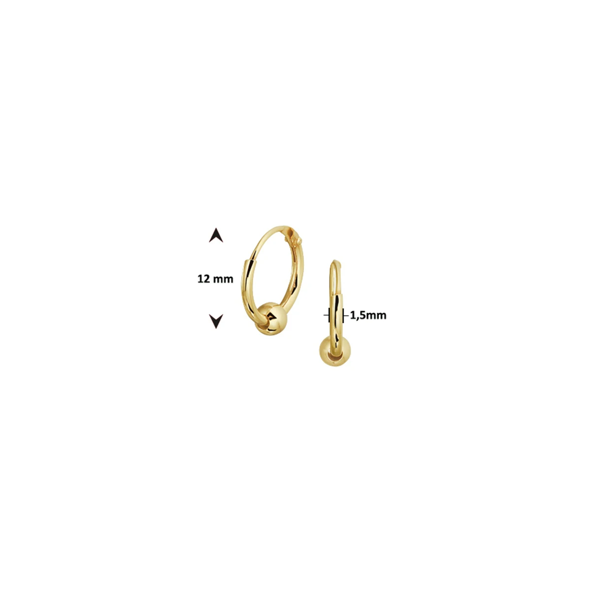 klapoorringen bolletjes zilver verguld (geel)