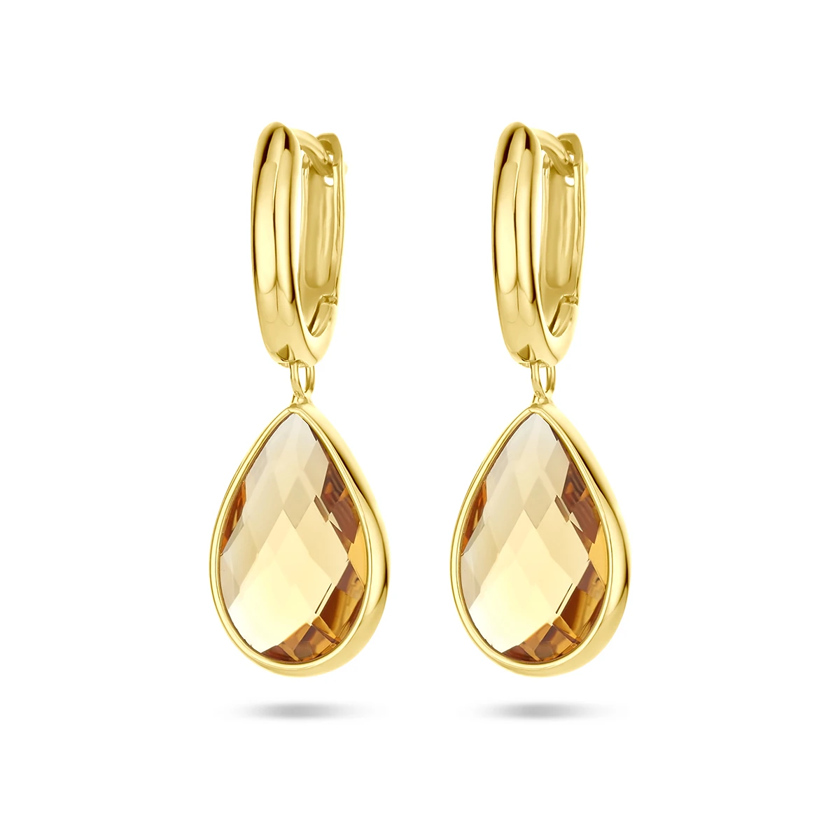 klapoorringen citrien 26 mm 14K geelgoud