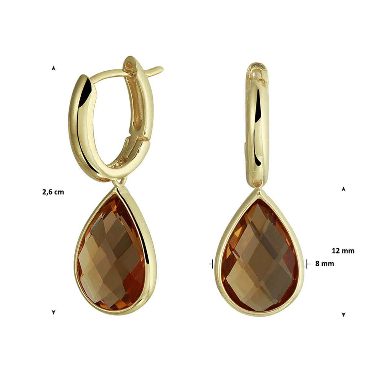 klapoorringen citrien 26 mm 14K geelgoud