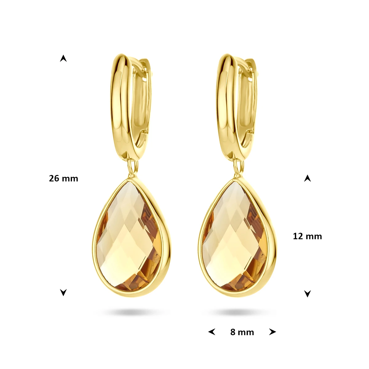 klapoorringen citrien 26 mm 14K geelgoud