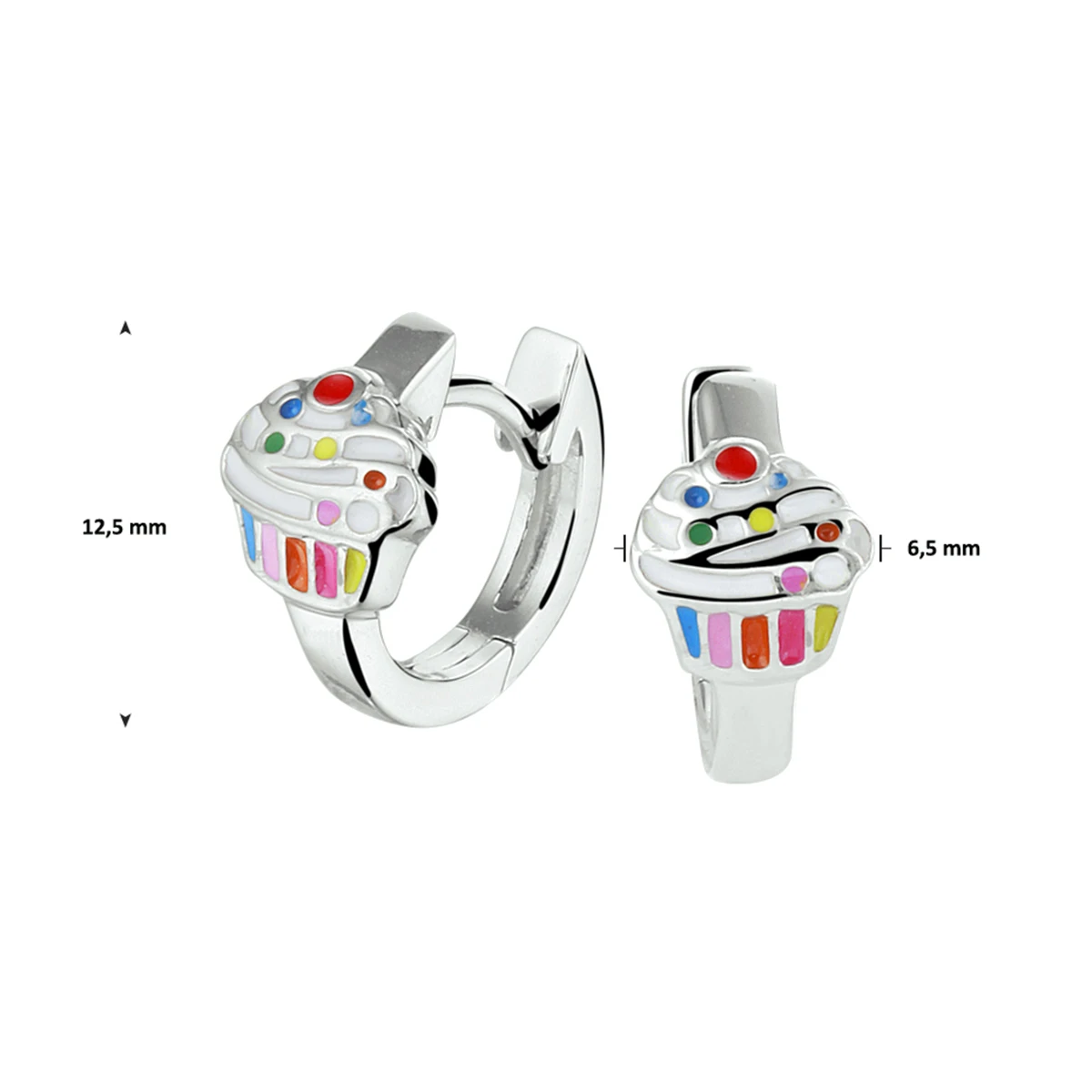 klapoorringen cupcake emaille zilver gerhodineerd