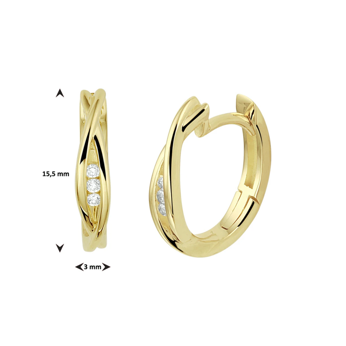 klapoorringen diamant 0.06ct (2x 0.03ct)  h si 14K geelgoud