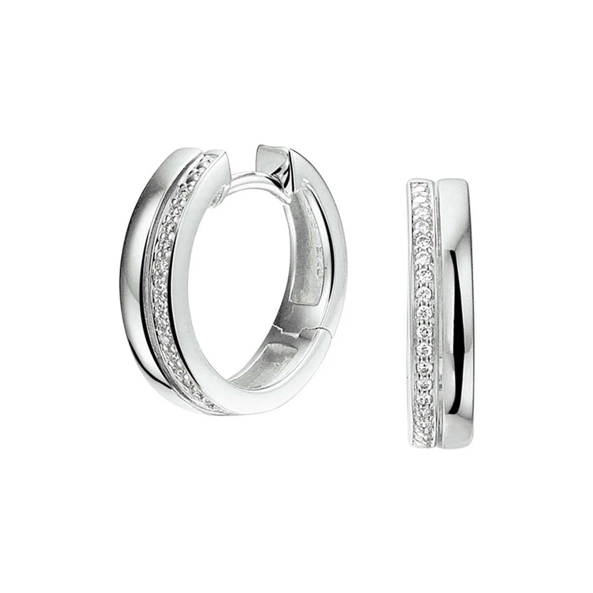 klapoorringen diamant 0.09ct (2x 0.045ct) h si 14K witgoud