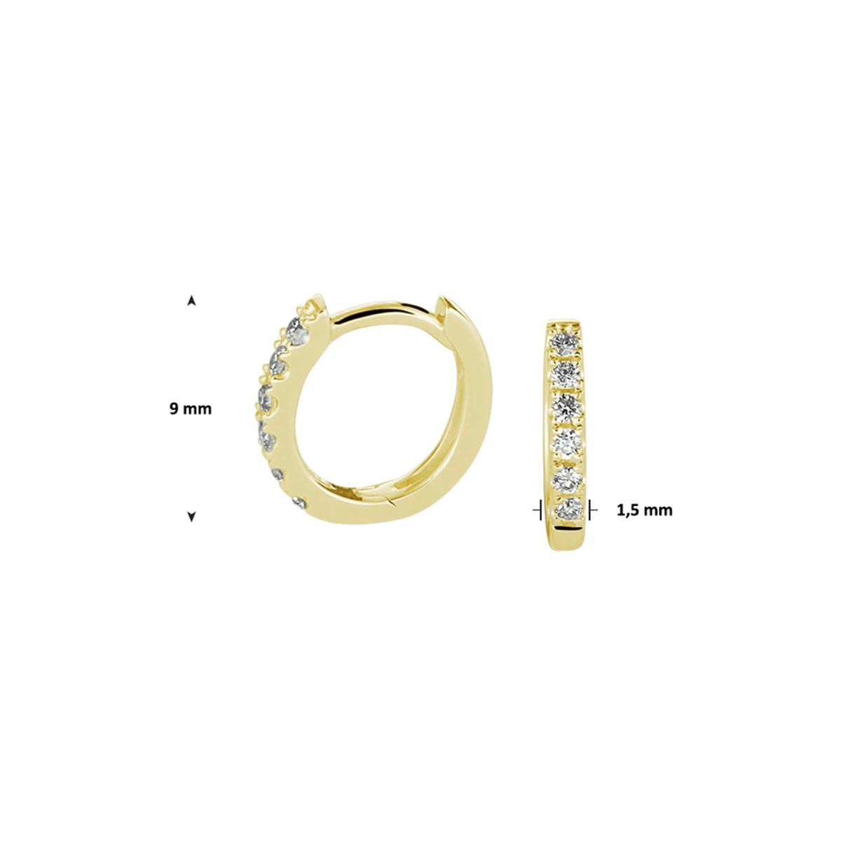 klapoorringen diamant 0.10ct (2x0.05ct) g si 14K geelgoud