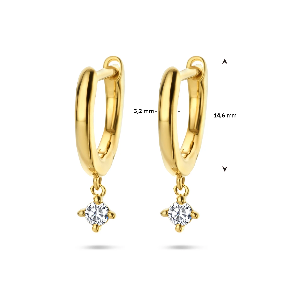 klapoorringen diamant 0.14ct (2x 0.07ct) h si 14K geelgoud