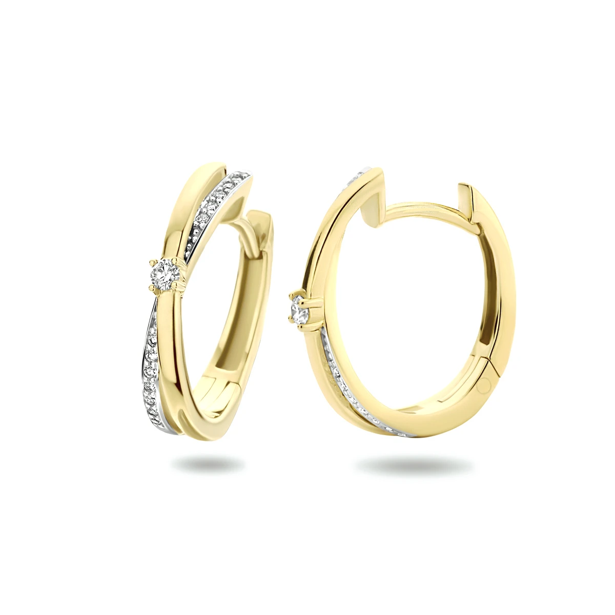 klapoorringen diamant 0.14ct h si bicolor gestift 14K geelgoud