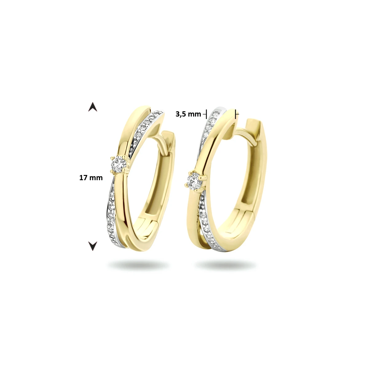klapoorringen diamant 0.14ct h si bicolor gestift 14K geelgoud