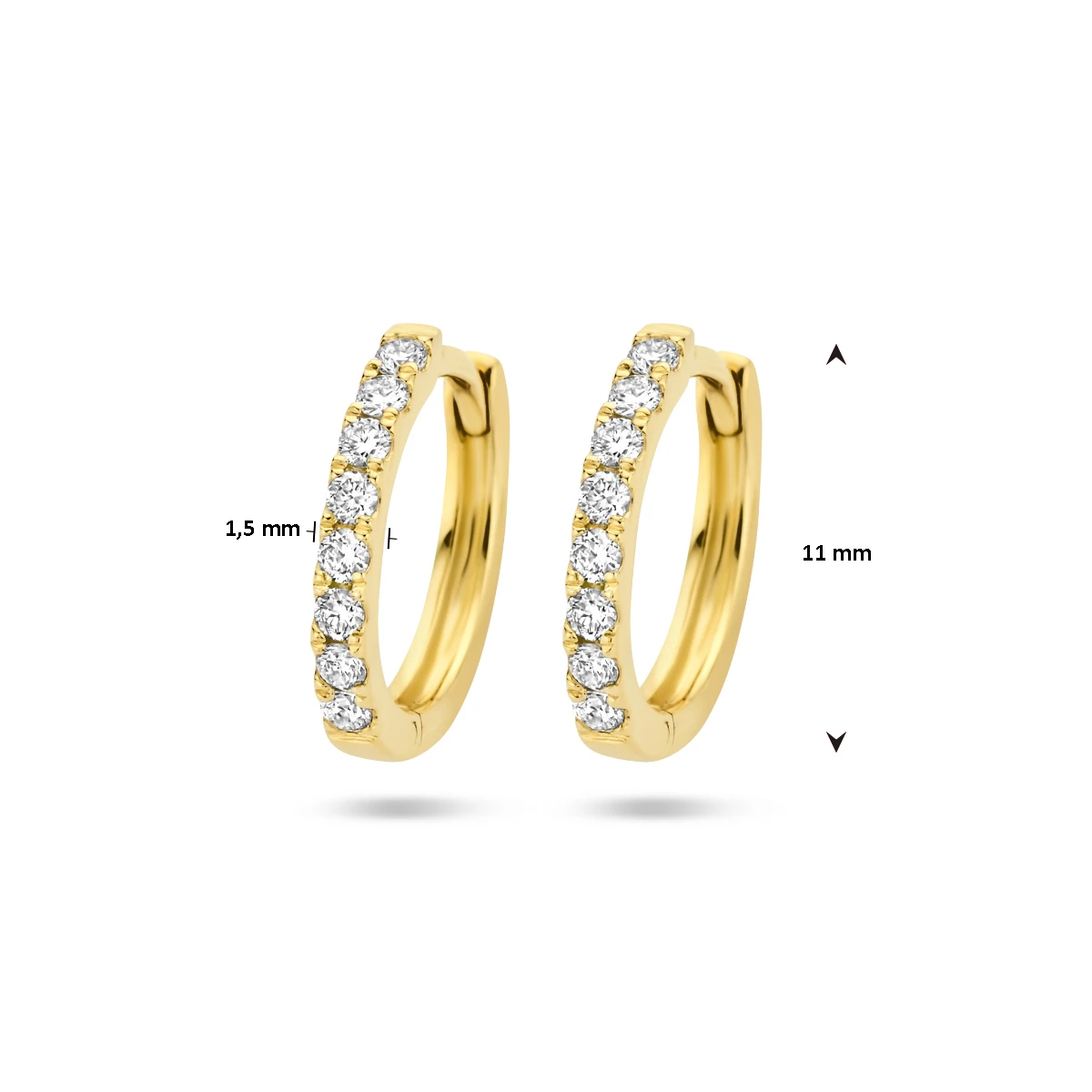 klapoorringen diamant 0.15ct (2x0.075ct) g si 14K geelgoud