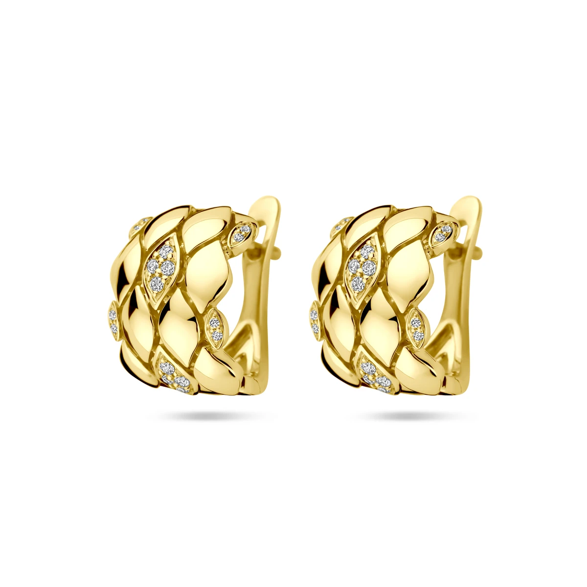 klapoorringen diamant 0.16ct (2x 0.08ct) h si 14 mm 14K geelgoud