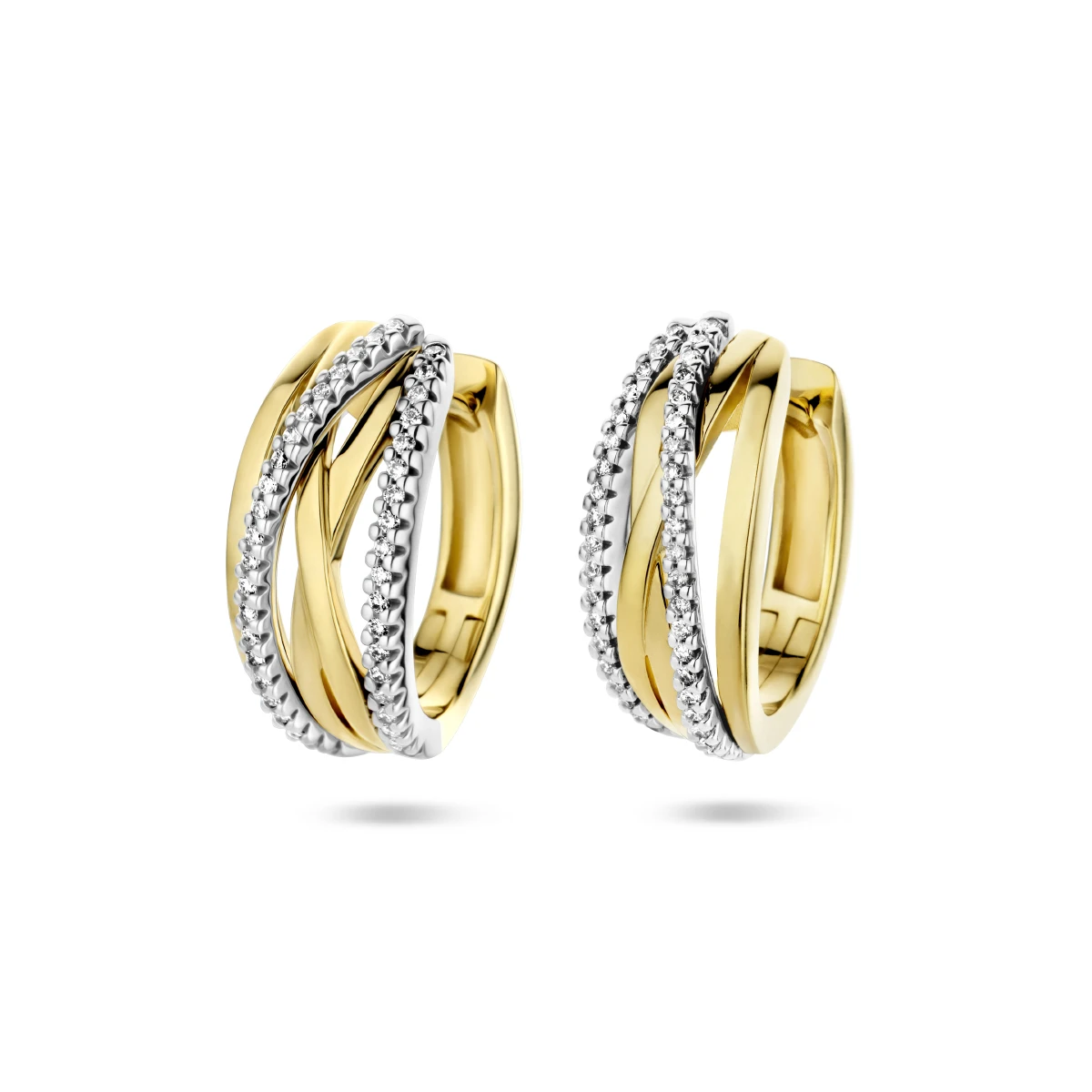 klapoorringen diamant 0.25ct (2x 0.125ct) h si 14K bicolor goud geel/wit