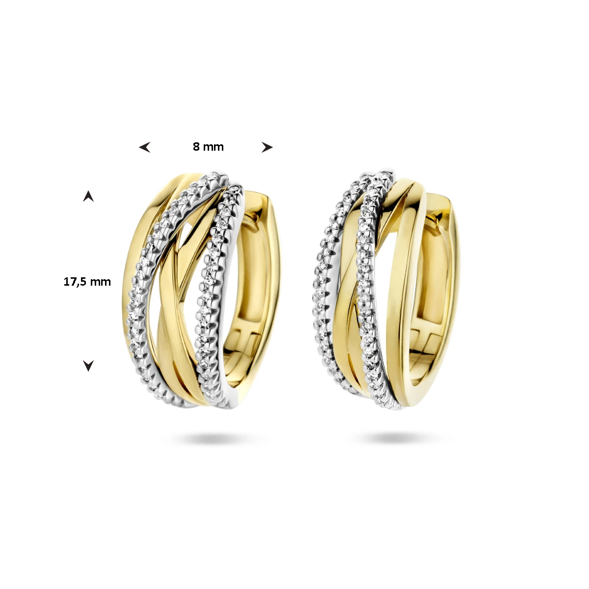 klapoorringen diamant 0.25ct (2x 0.125ct) h si 14K bicolor goud geel/wit