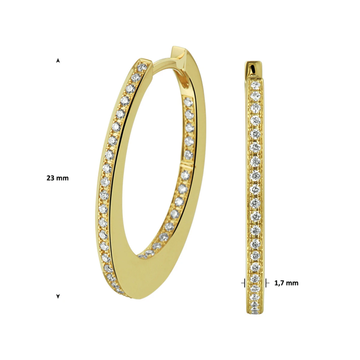 klapoorringen diamant 0.28ct (2x0.14ct) h si 14K geelgoud