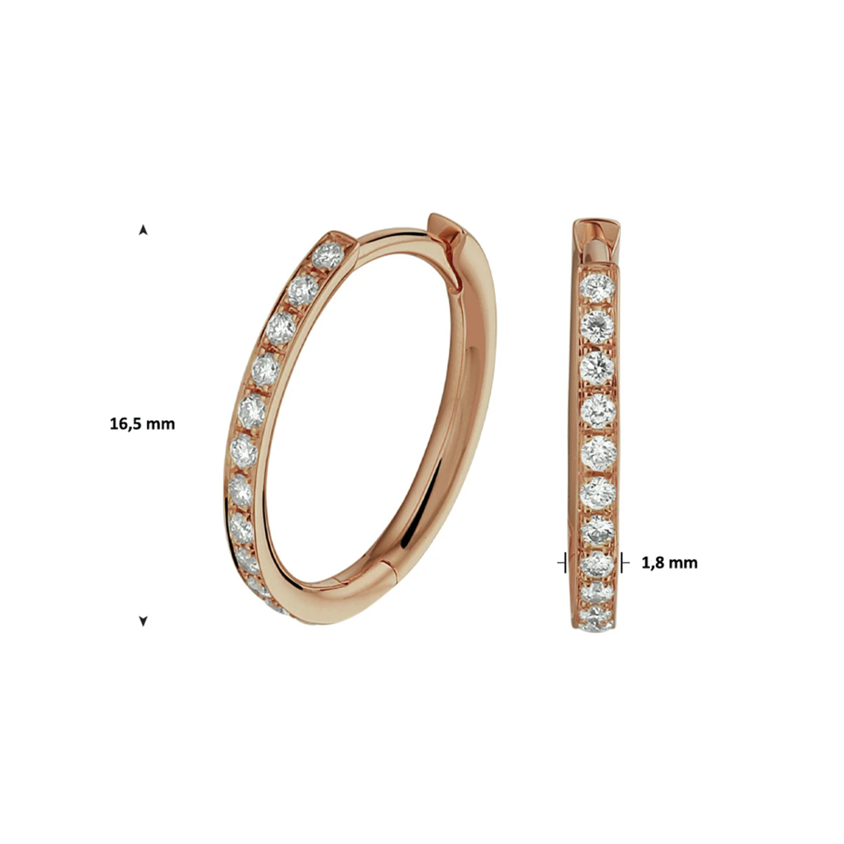 klapoorringen diamant h si 14K roségoud
