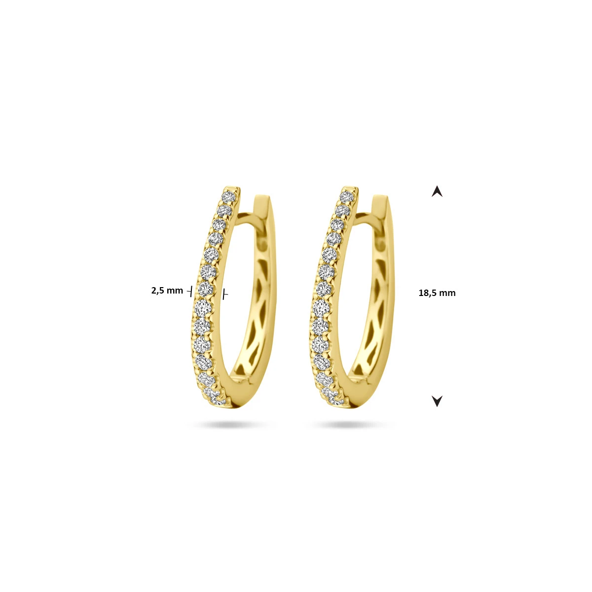 klapoorringen diamant h si 2,5 mm buis 14K geelgoud