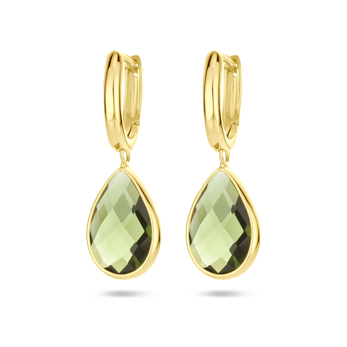 klapoorringen groen kwarts 26 mm 14K geelgoud