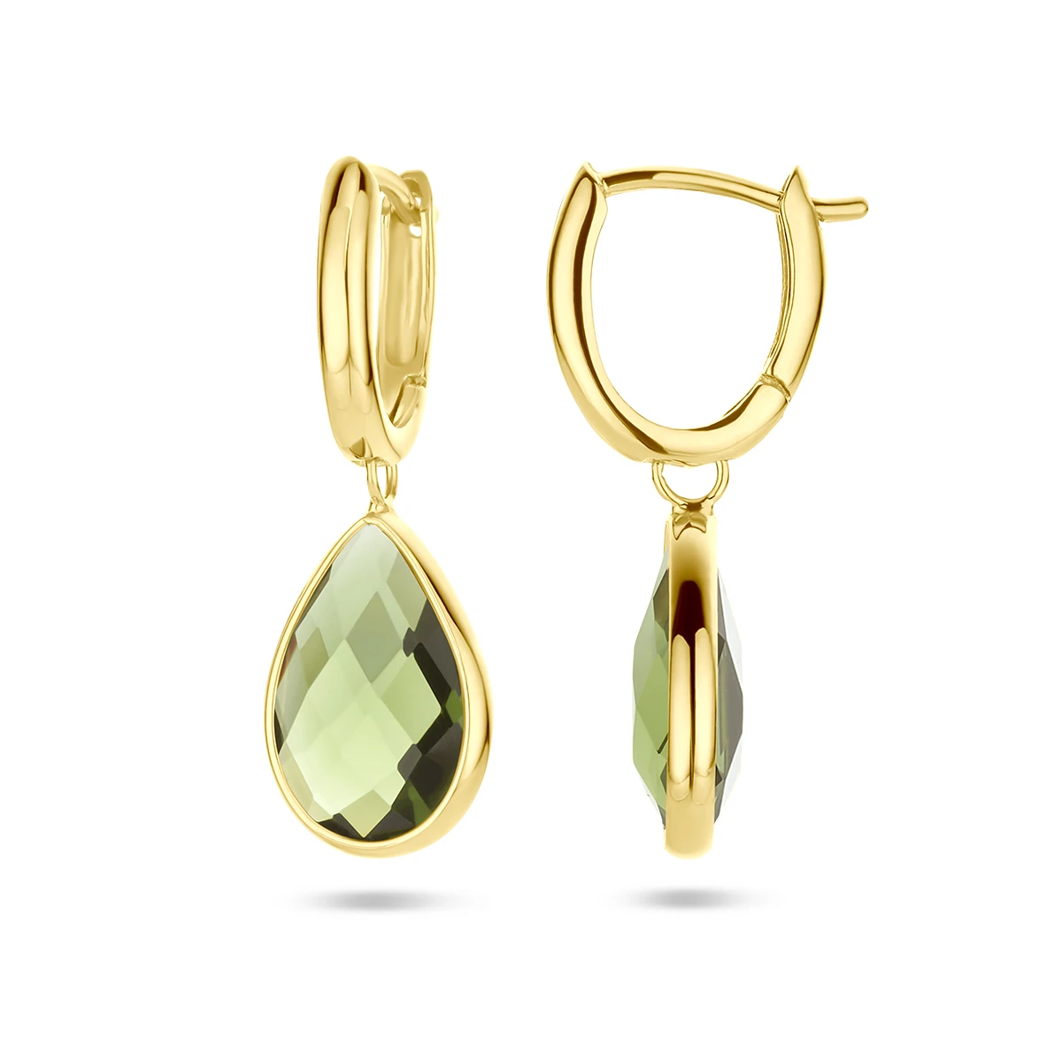 klapoorringen groen kwarts 26 mm 14K geelgoud
