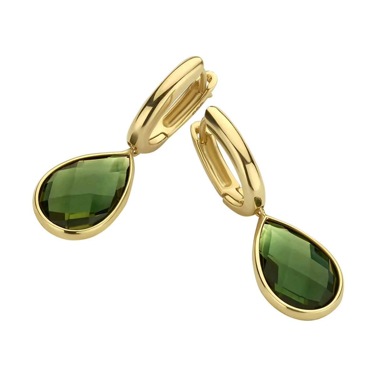 klapoorringen groen kwarts 26 mm 14K geelgoud