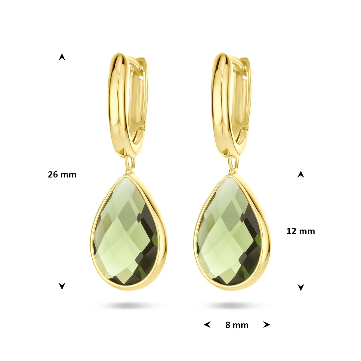 klapoorringen groen kwarts 26 mm 14K geelgoud