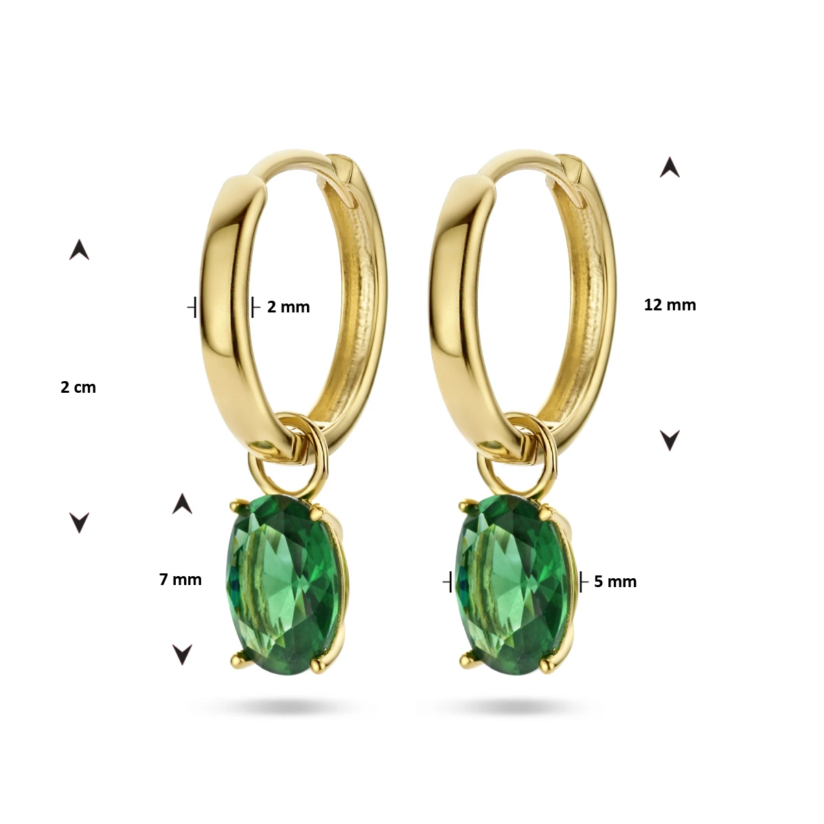 klapoorringen hanger groen zirkonia 14K geelgoud