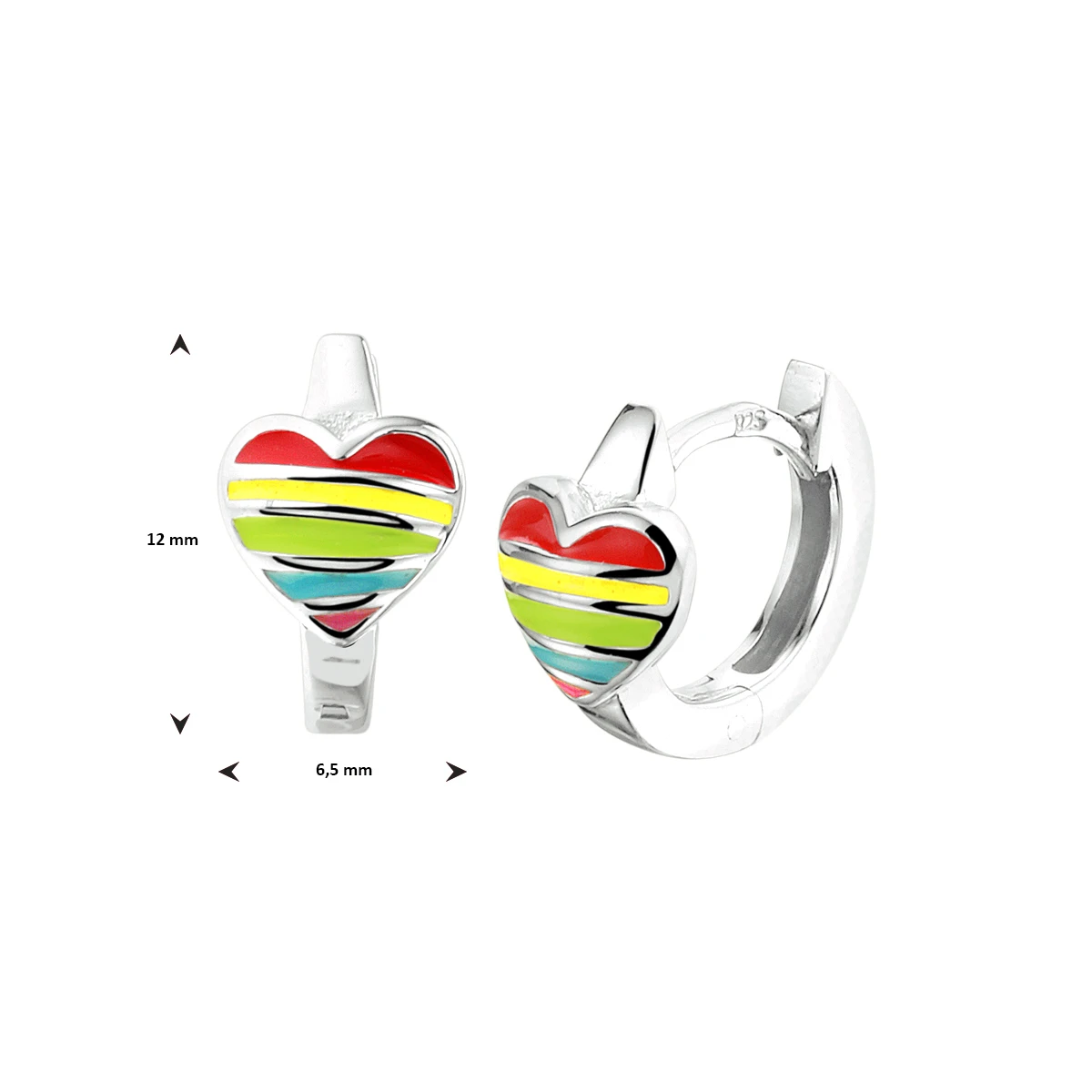 klapoorringen hart emaille zilver gerhodineerd
