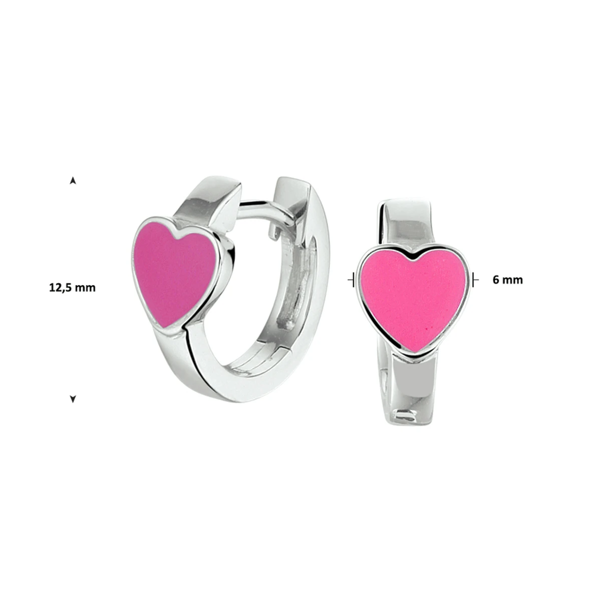 klapoorringen hart emaille zilver gerhodineerd