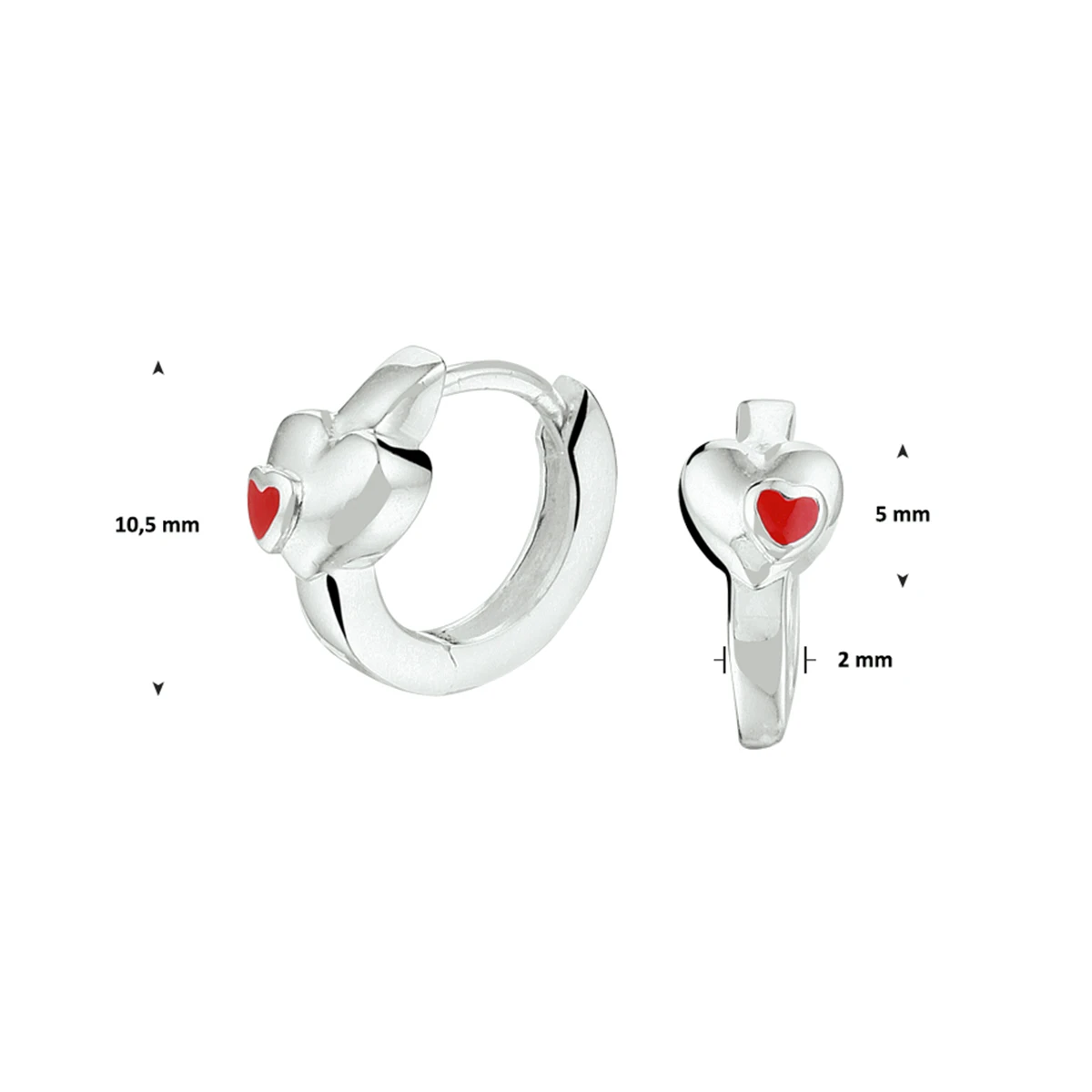 klapoorringen hart emaille zilver wit