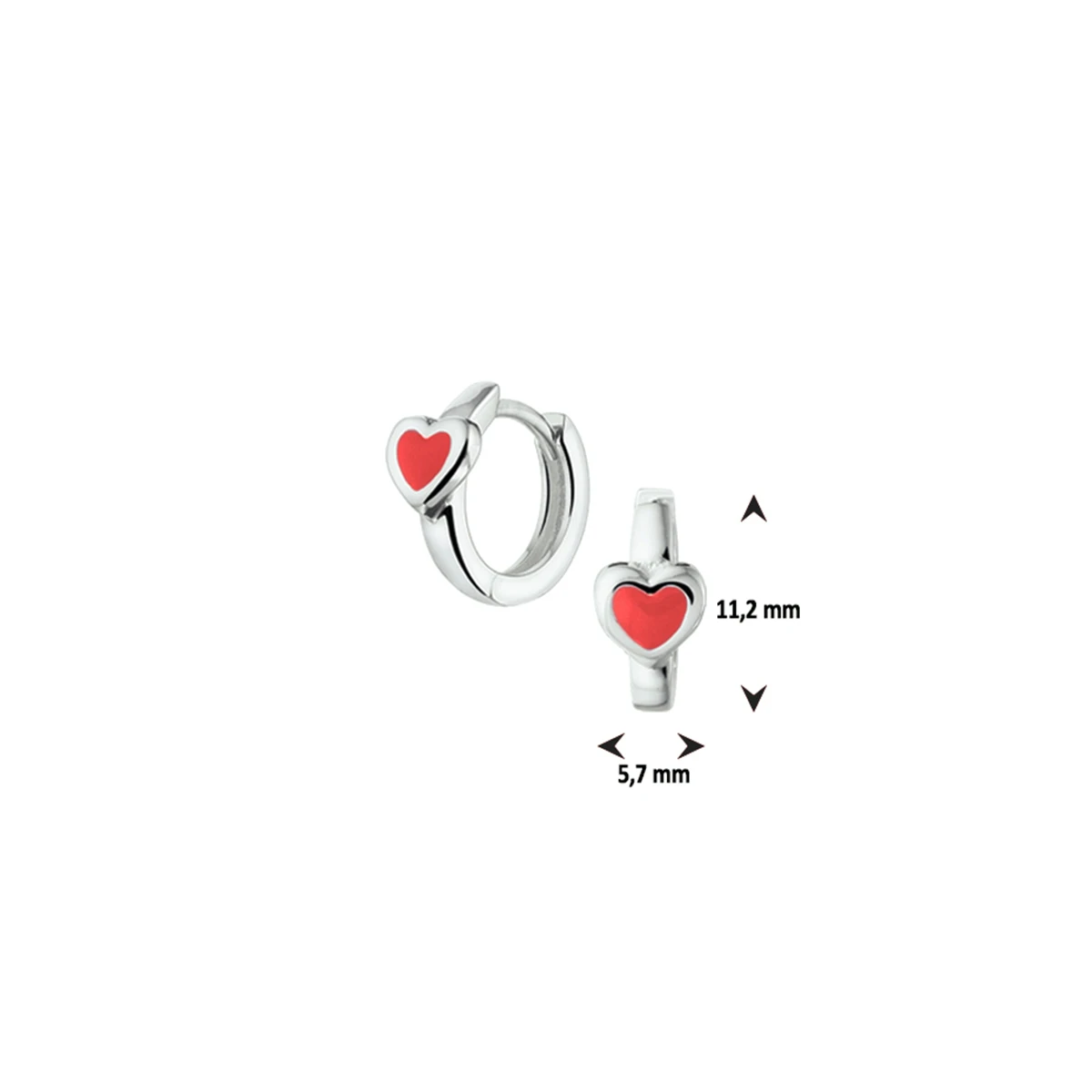 klapoorringen hart emaille zilver wit