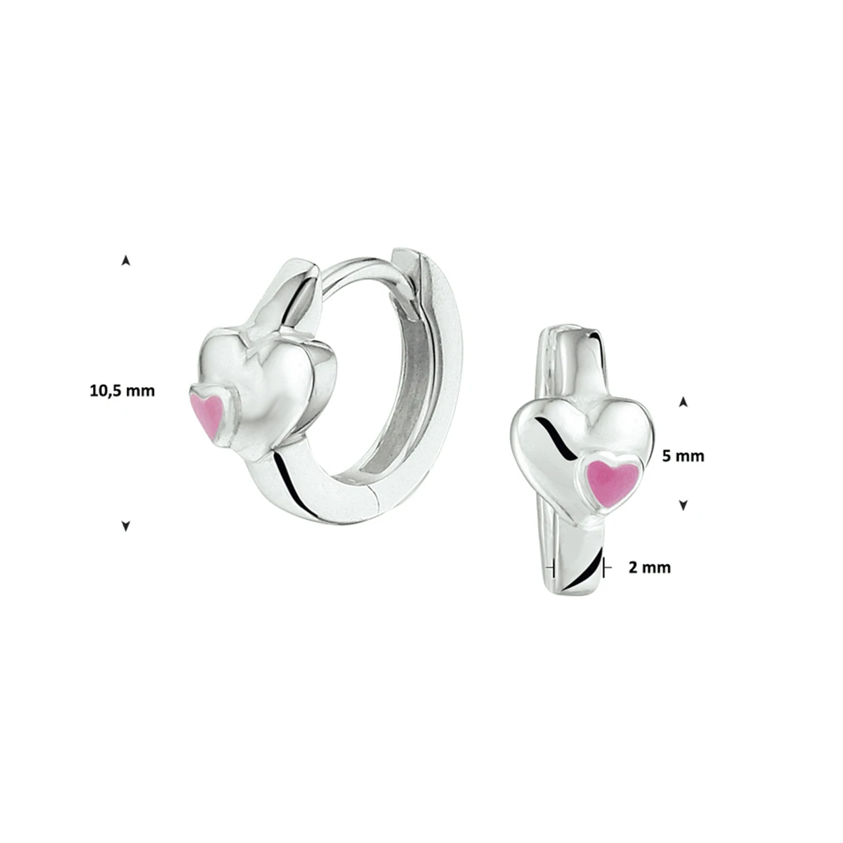 klapoorringen hart emaille zilver wit