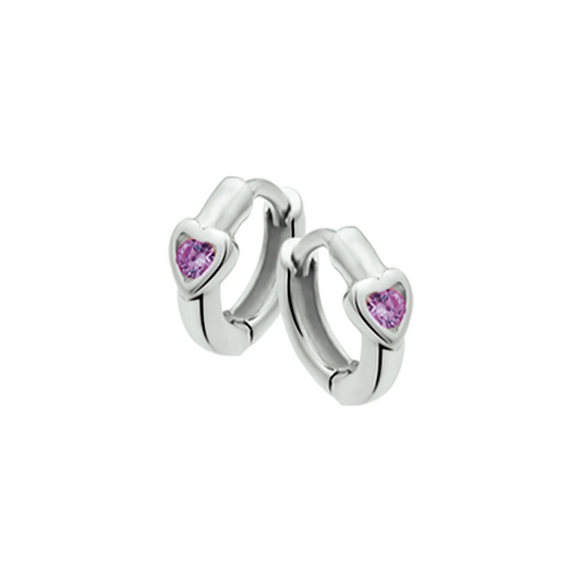 klapoorringen hart paars zirkonia zilver wit
