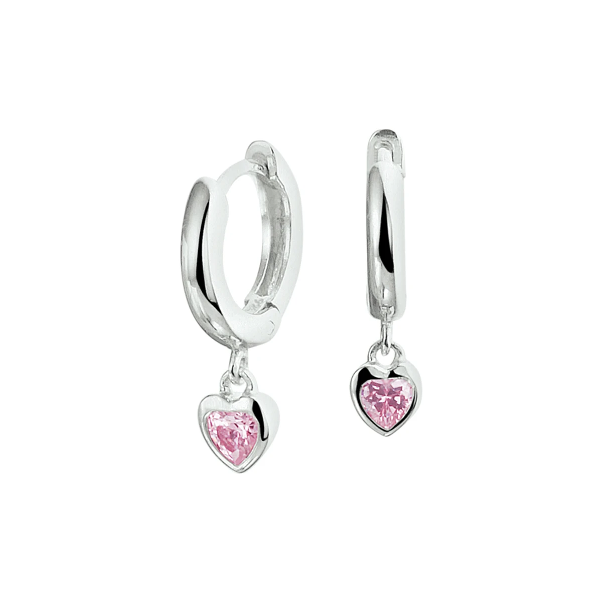 klapoorringen hart roze zirkonia zilver gerhodineerd